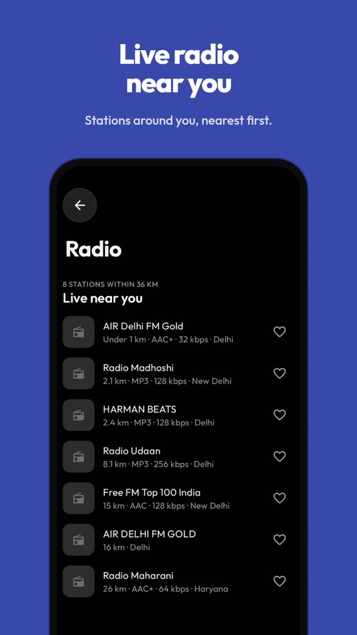 Live radio stations near you, sorted by distance
