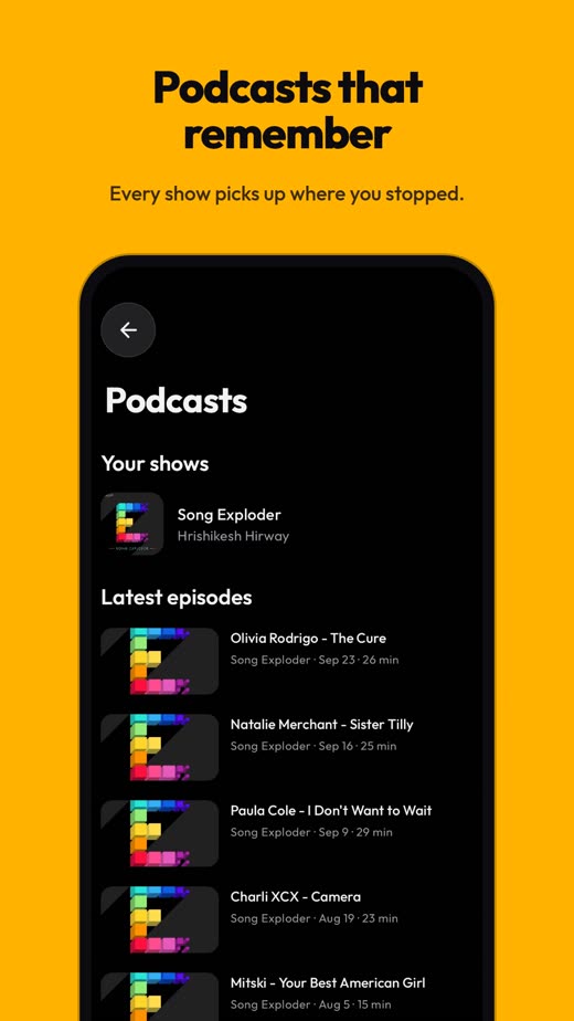 Podcasts, with your shows and their latest episodes